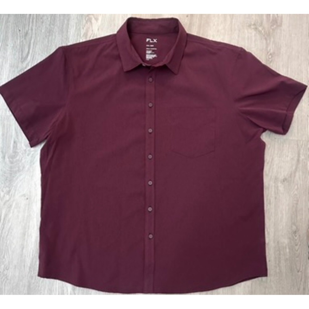FLX Mens XXL Slim Urban Commuter Shirt Short‎ Sleeve Burgundy Maroon Stretch
